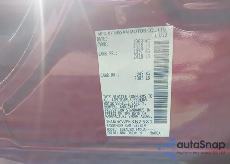 2023 Nissan Altima Sr Fwd from USA, damaged, VIN 1N4BL4CV2PN367581